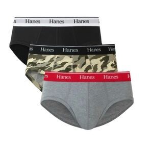 2XL Hanes Men's Briefs 3-Pack in Black, Camo & Gray Cool & Breathable Stretch